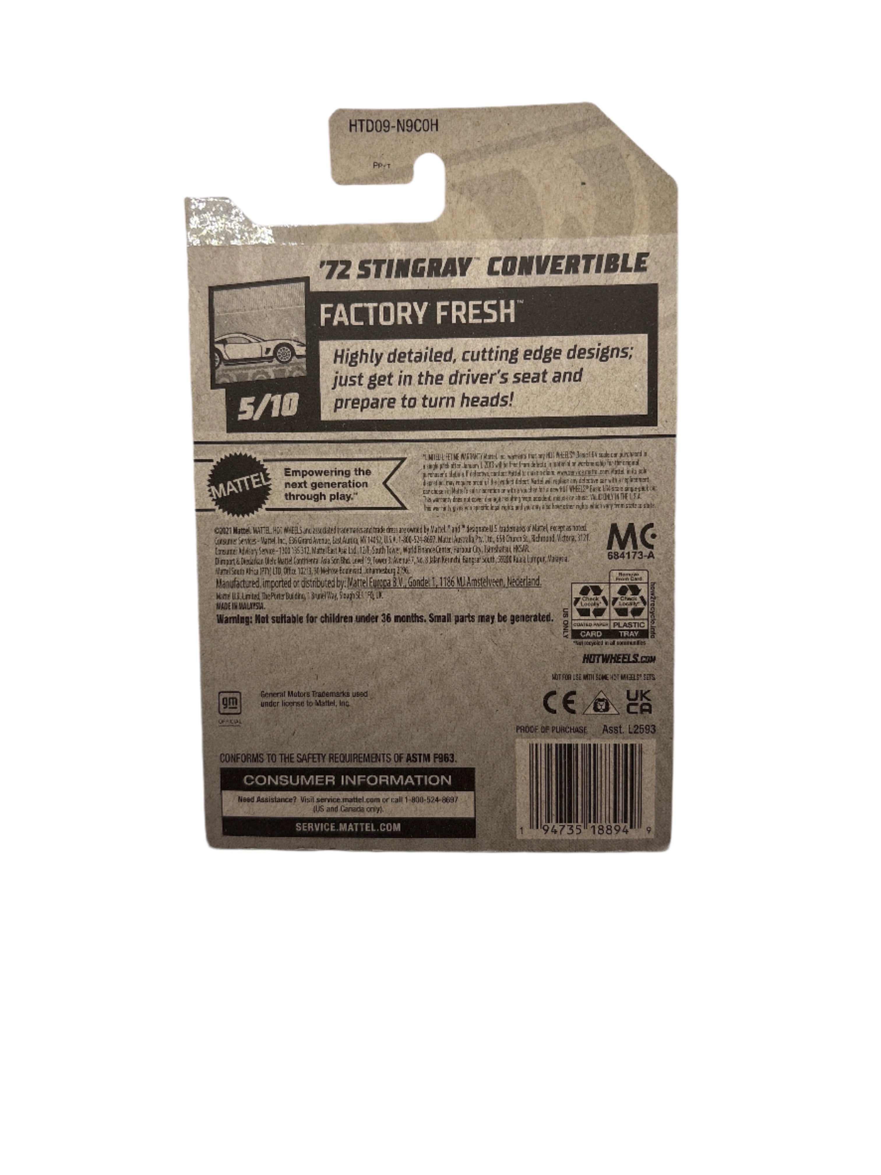 Hot Wheels 72 Stingray Convertible Diecast