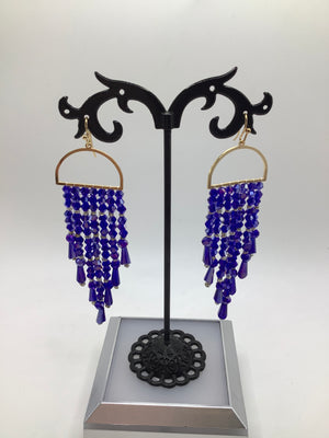 Blue beaded tassel earrings