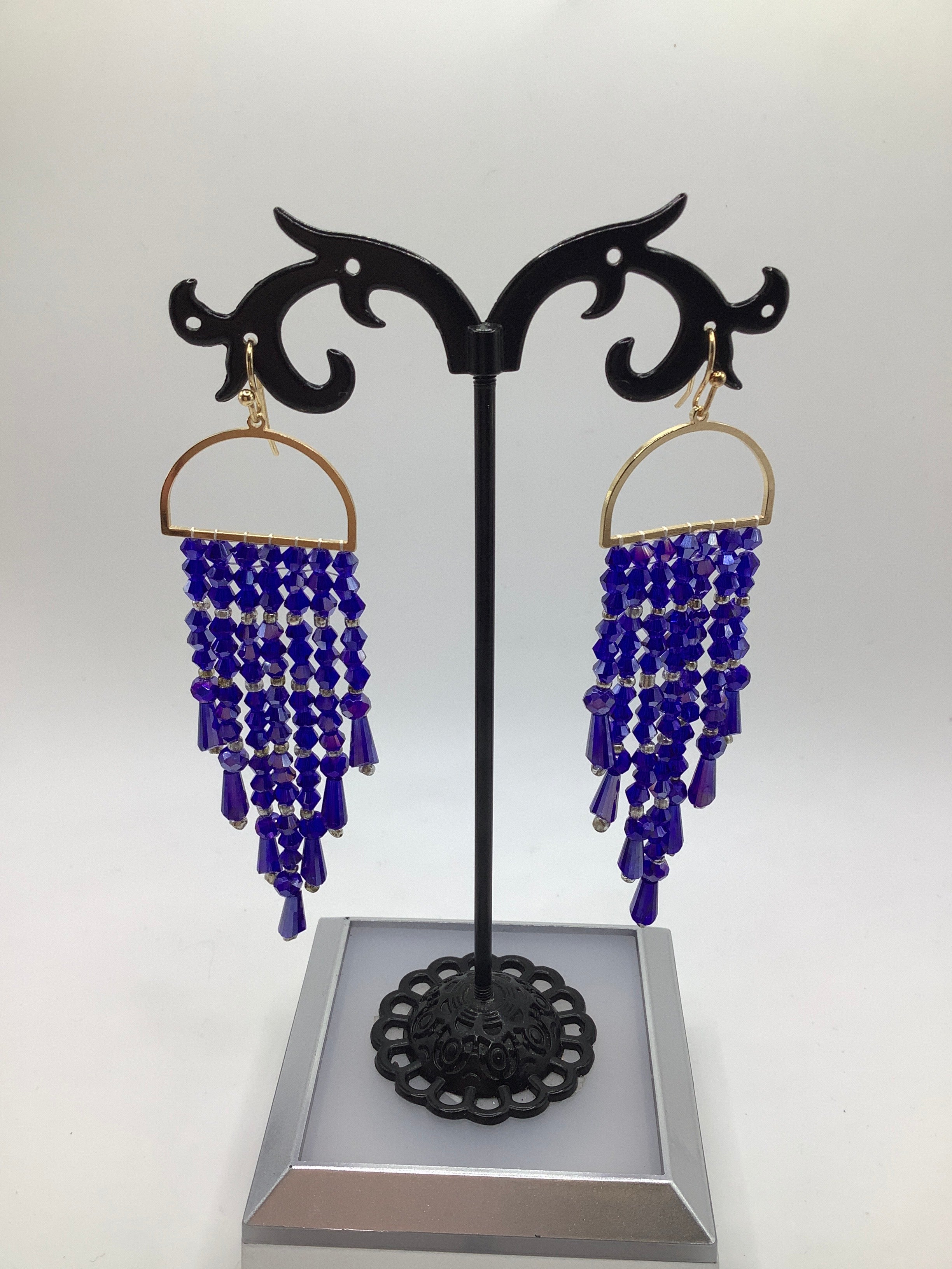 Blue beaded tassel earrings