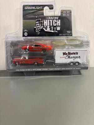 Greenlight 1966 Dodge D-100 & 1969 Dodge Charger Super Charger With Enclosed Car Hauler multi color