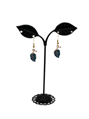 Blue leaf earrings