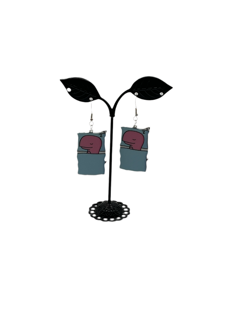 Sleeping Pink Dino Earrings