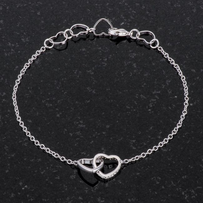 .12 Ct Rhodium Interlocked Hearts Bracelet with CZ Accents