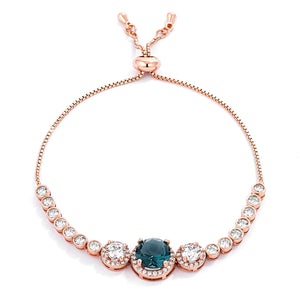 Adjustable Rose Gold Plated Graduated CZ Bolo Style Tennis Bracelet