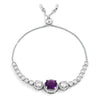 Adjustable Rhodium Plated Graduated Purple & Clear CZ Bolo Style Tennis Bracelet