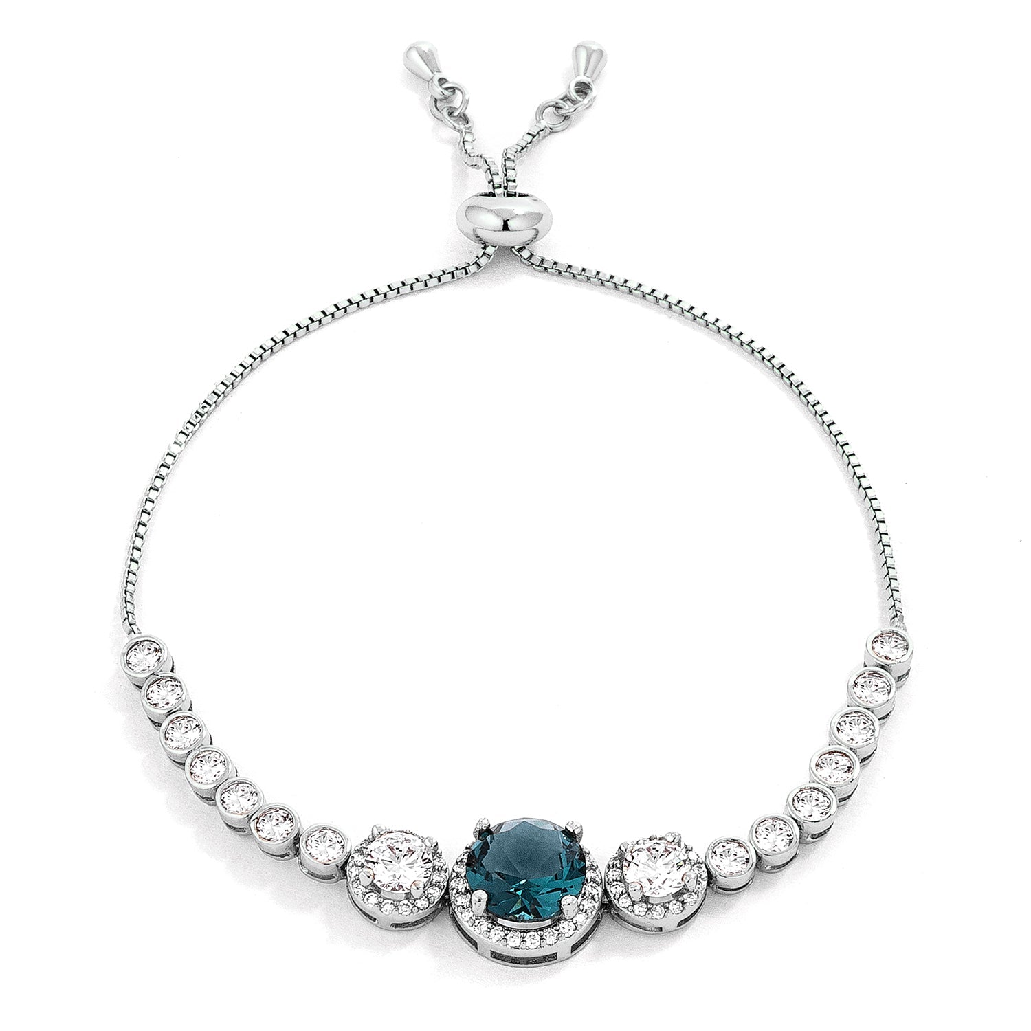 Adjustable Rhodium Plated Graduated CZ Bolo Style Tennis Bracelet