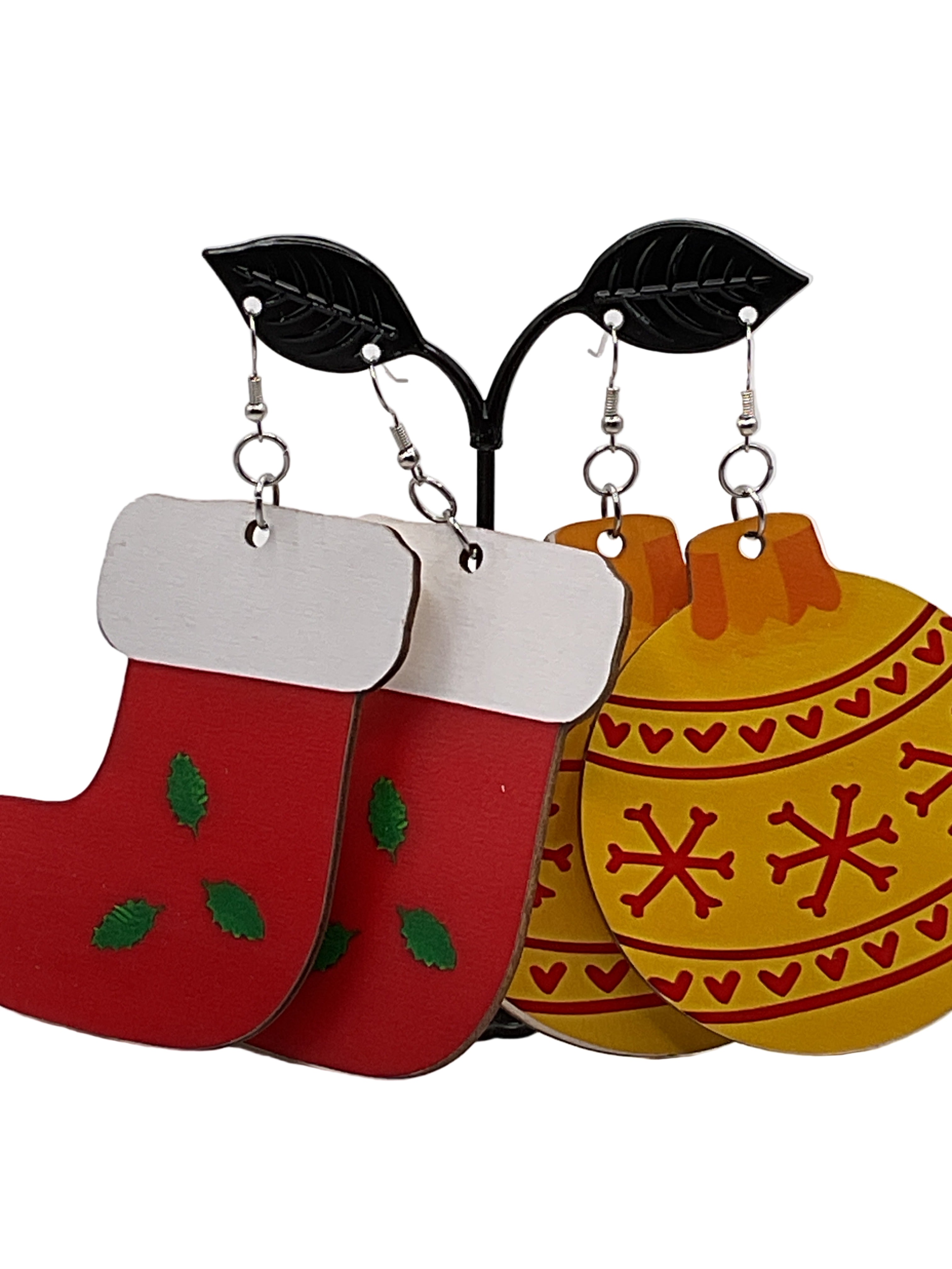 Large Wooden Christmas Earrings