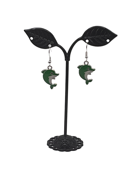 Green Enamel Dolphin Earrings