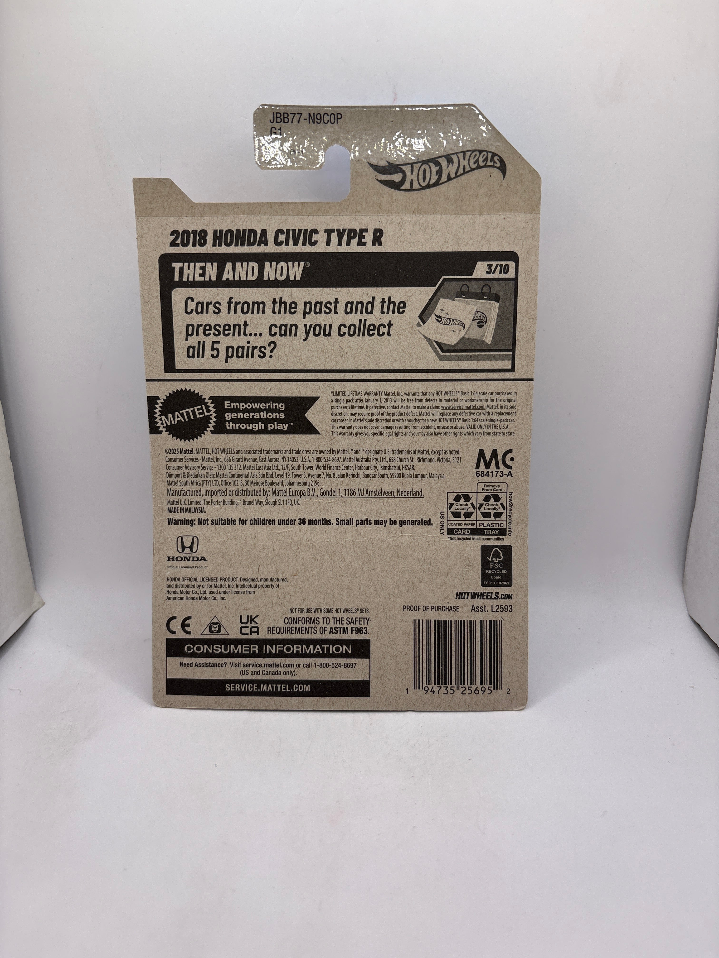 Hot Wheels 2018 Honda Civic Type R Diecast