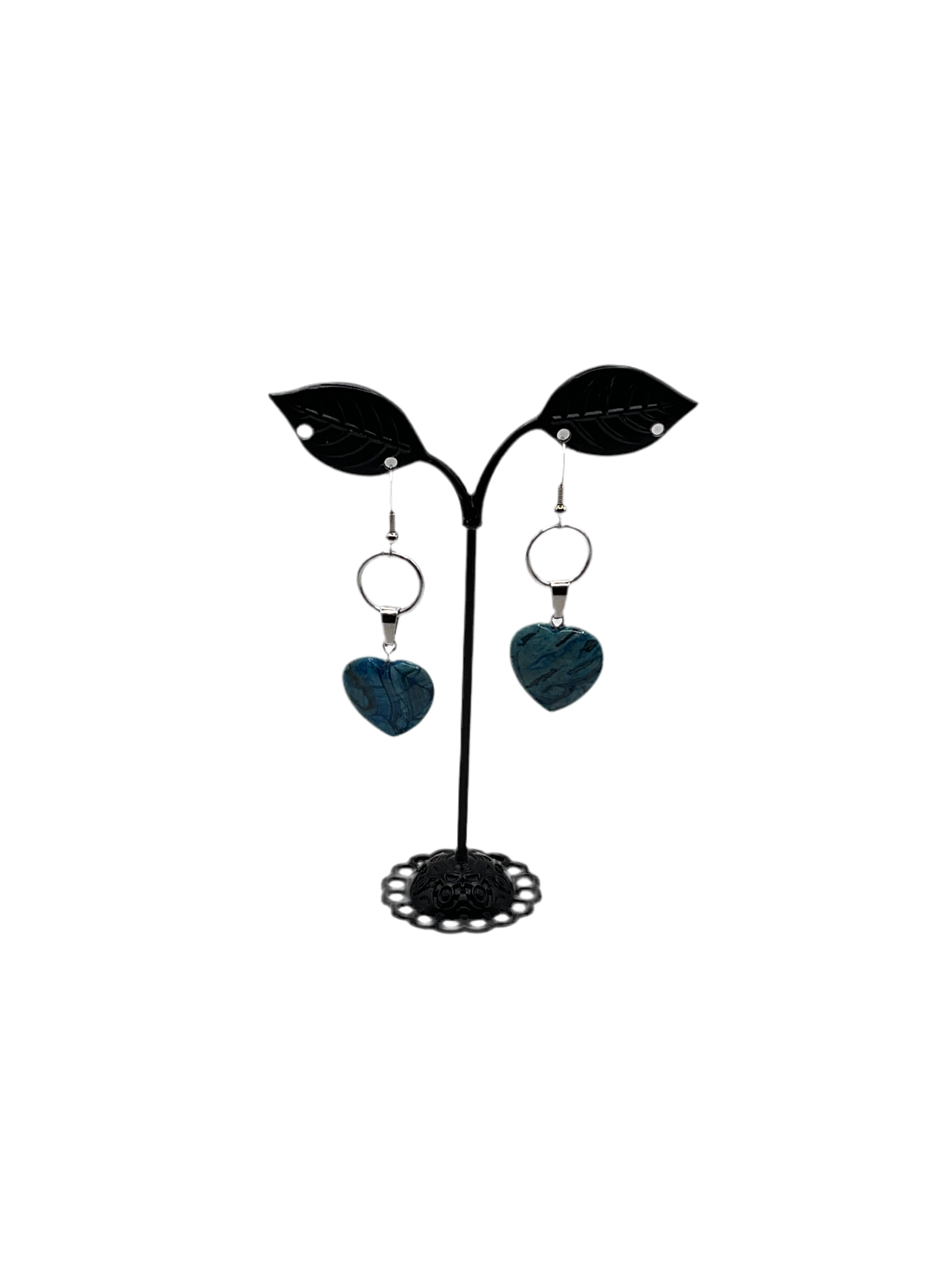 Blue Stone Heart Earrings