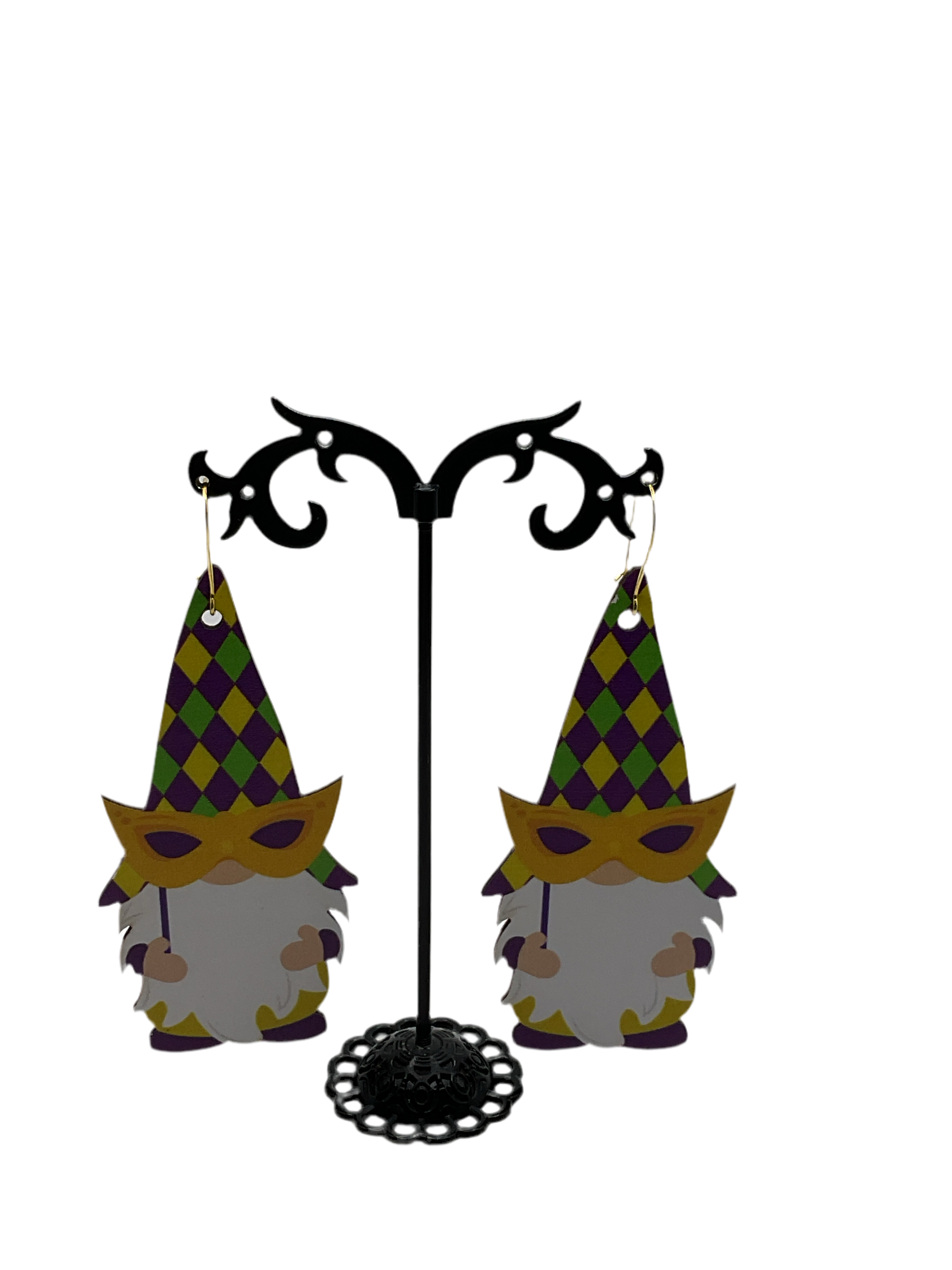 Mardi Gras gnome earrings