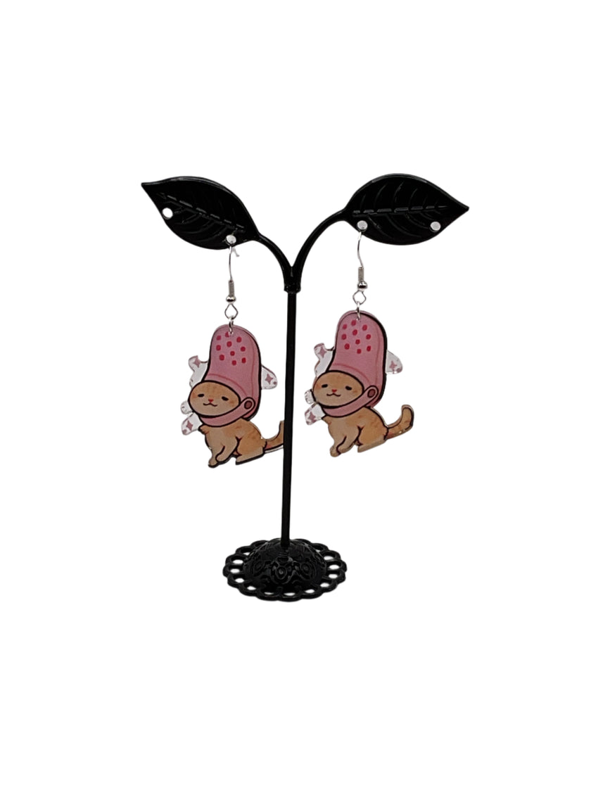 Pendientes gato con charm zapato