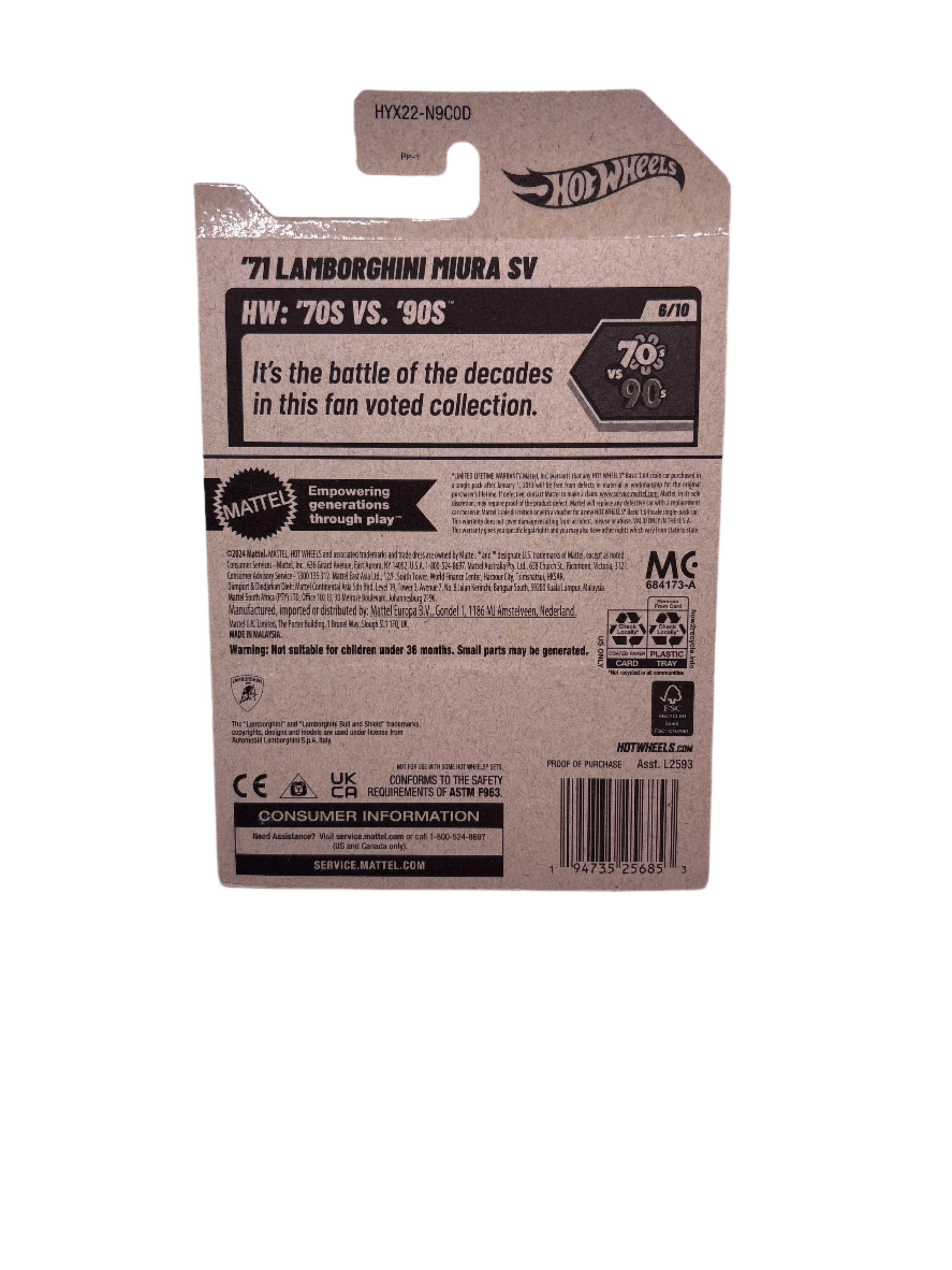 Hot Wheels 71 Lamborghini Miura SV Diecast