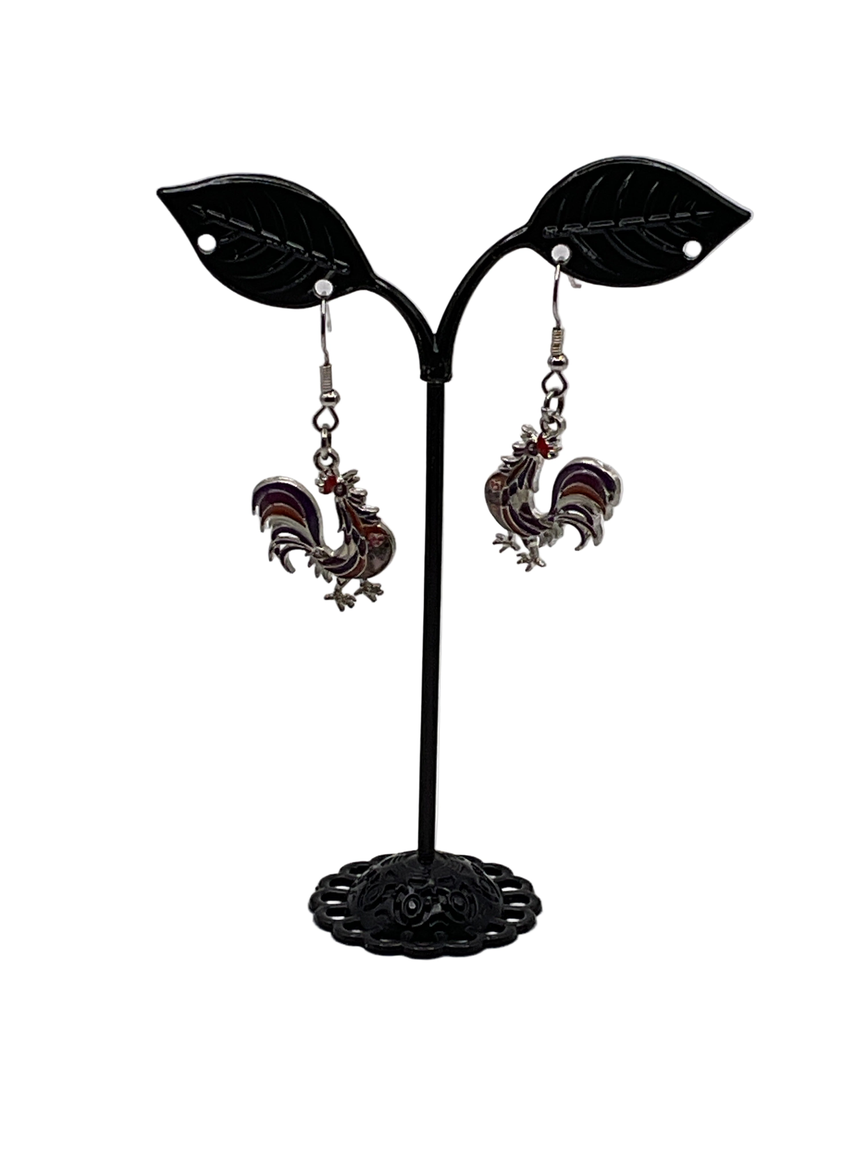 Silver and Gold Enamel Roosters