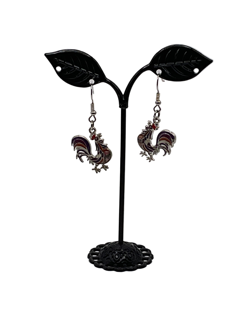Silver and Gold Enamel Roosters