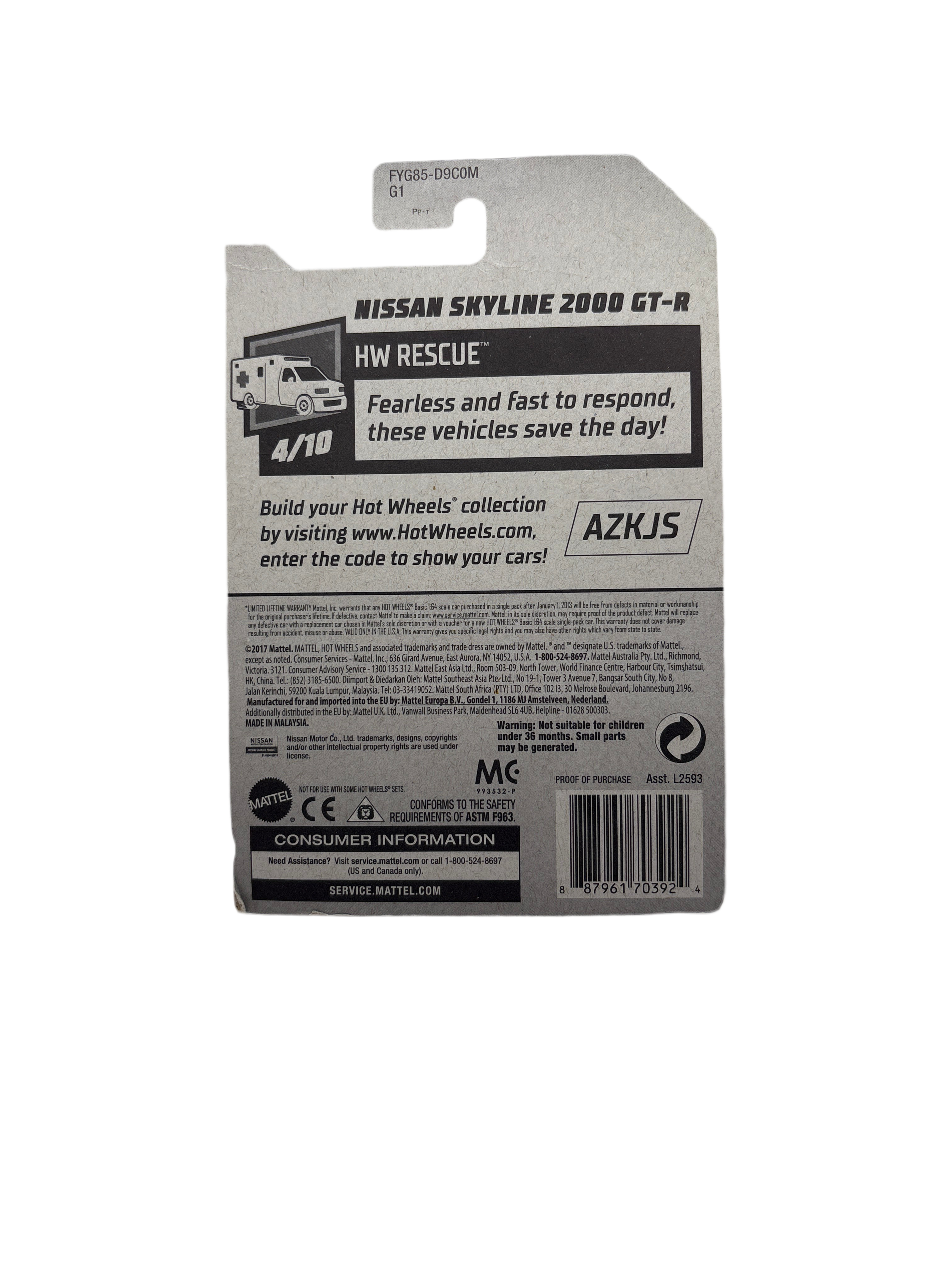 Hot Wheels Nissan Skyline 2000 GT-R Diecast