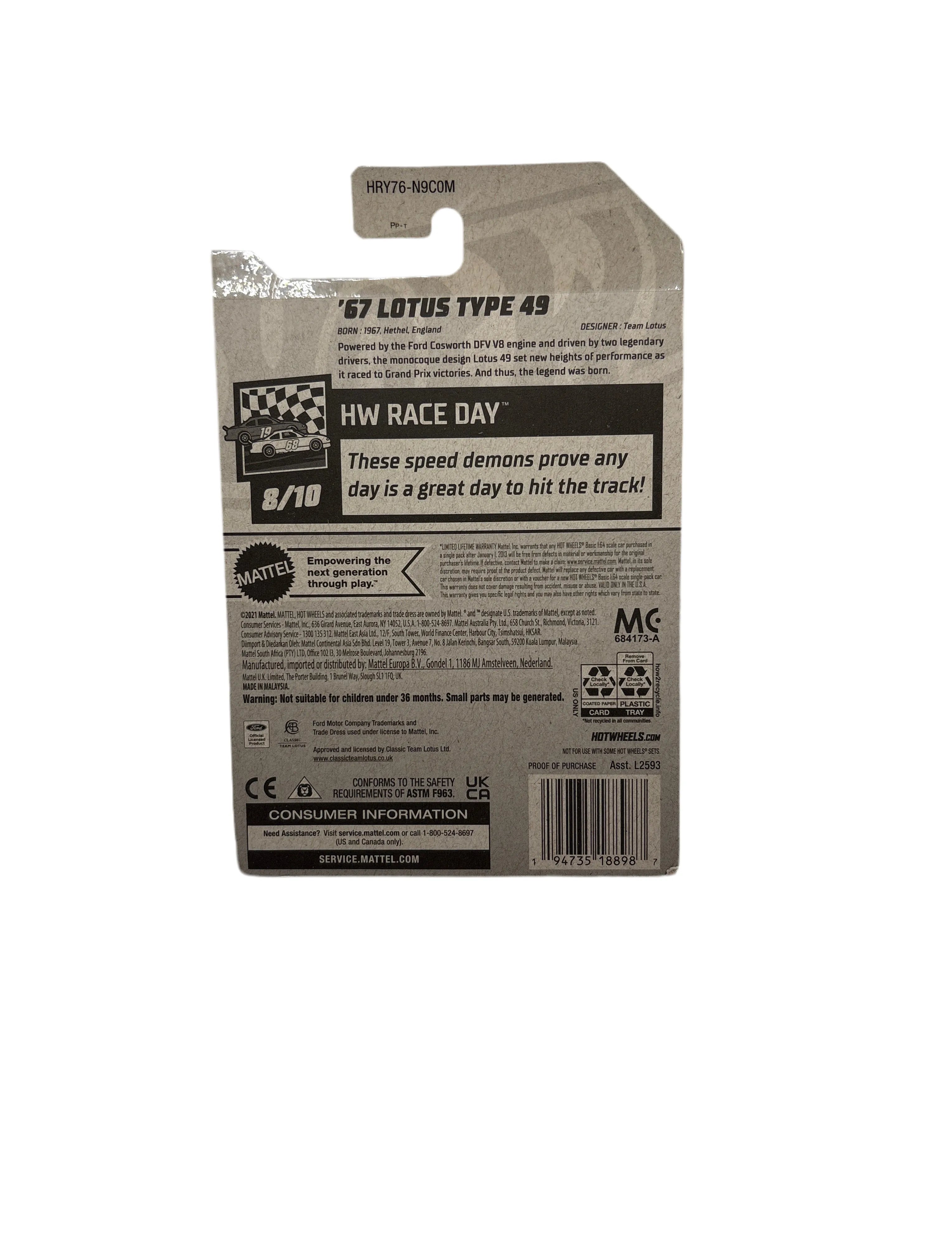 Hot Wheels 67 Lotus Type 49 Diecast green