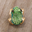 Green And Gold Tone Frog Brooch With Crystals