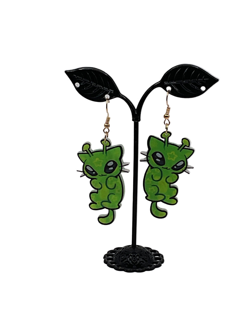 Green alien earrings