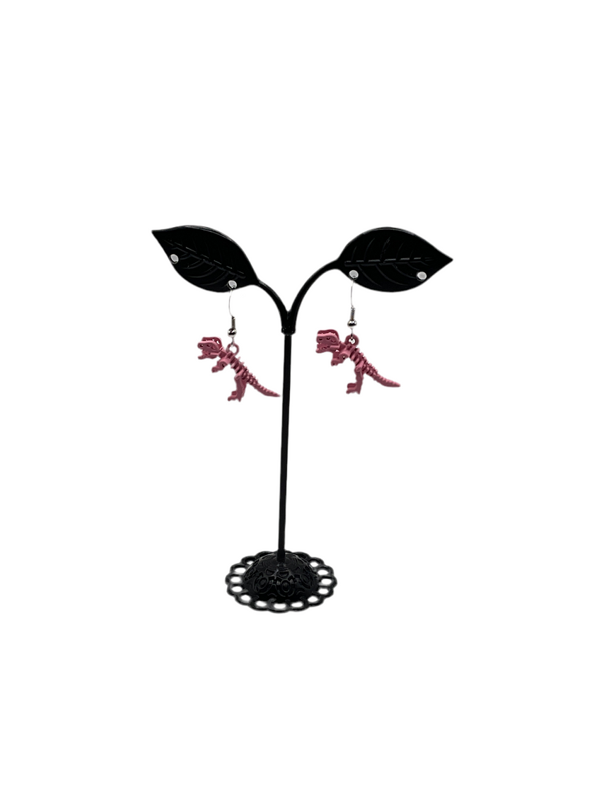 Pink Dinosaur Skeleton Earrings