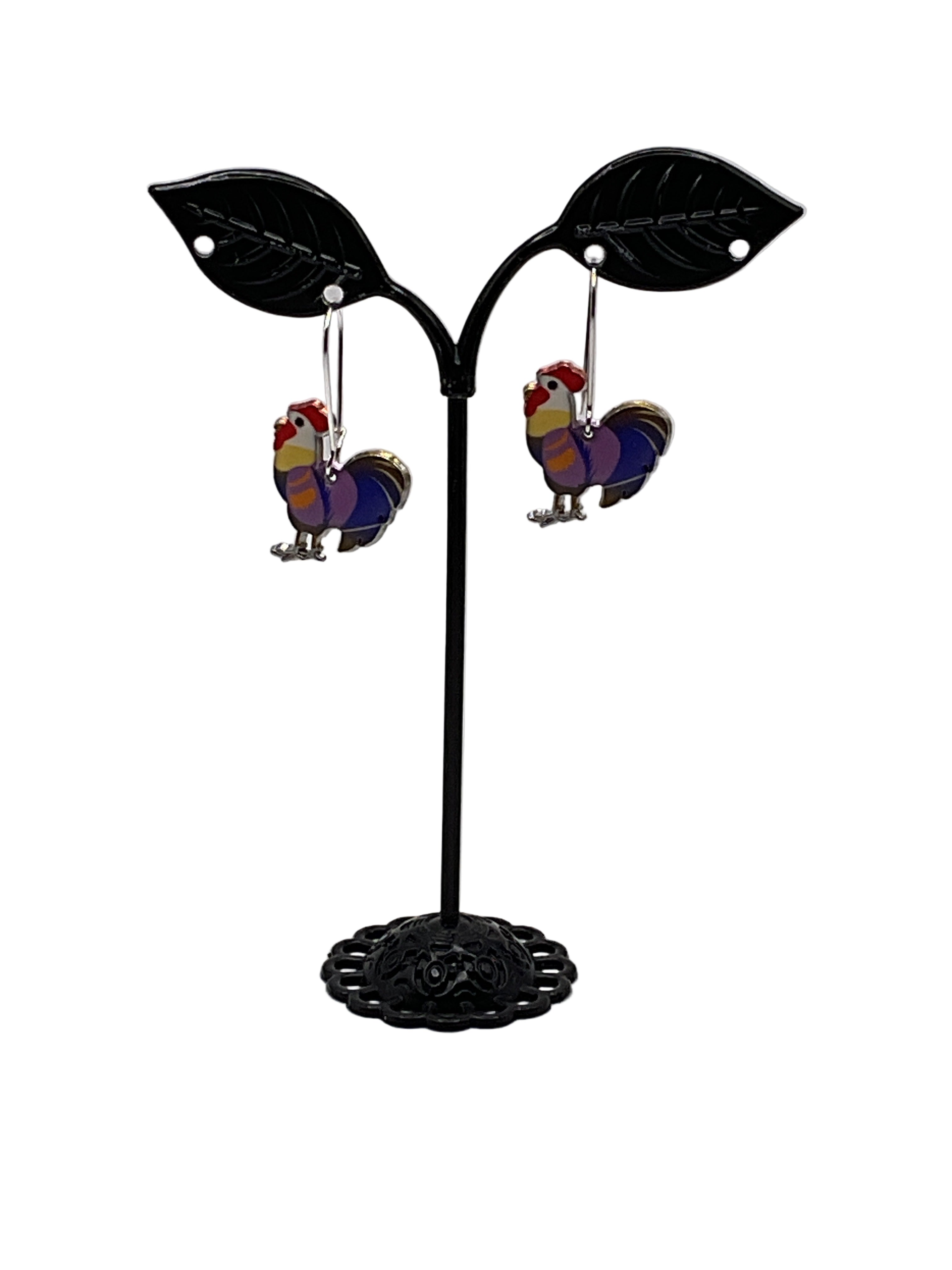 Silver and Gold Enamel Roosters