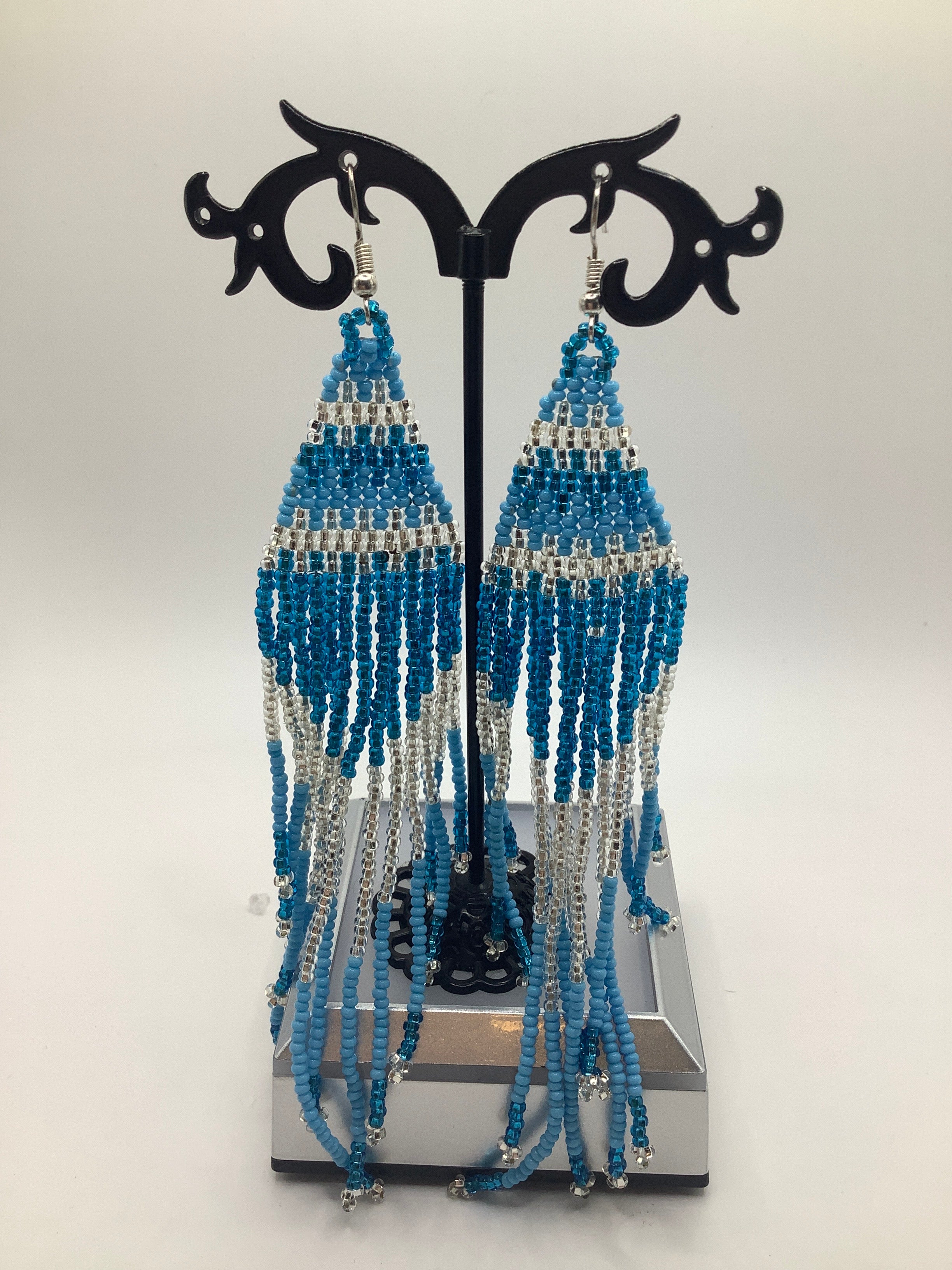 Peruvian blue and clear beaded earrings