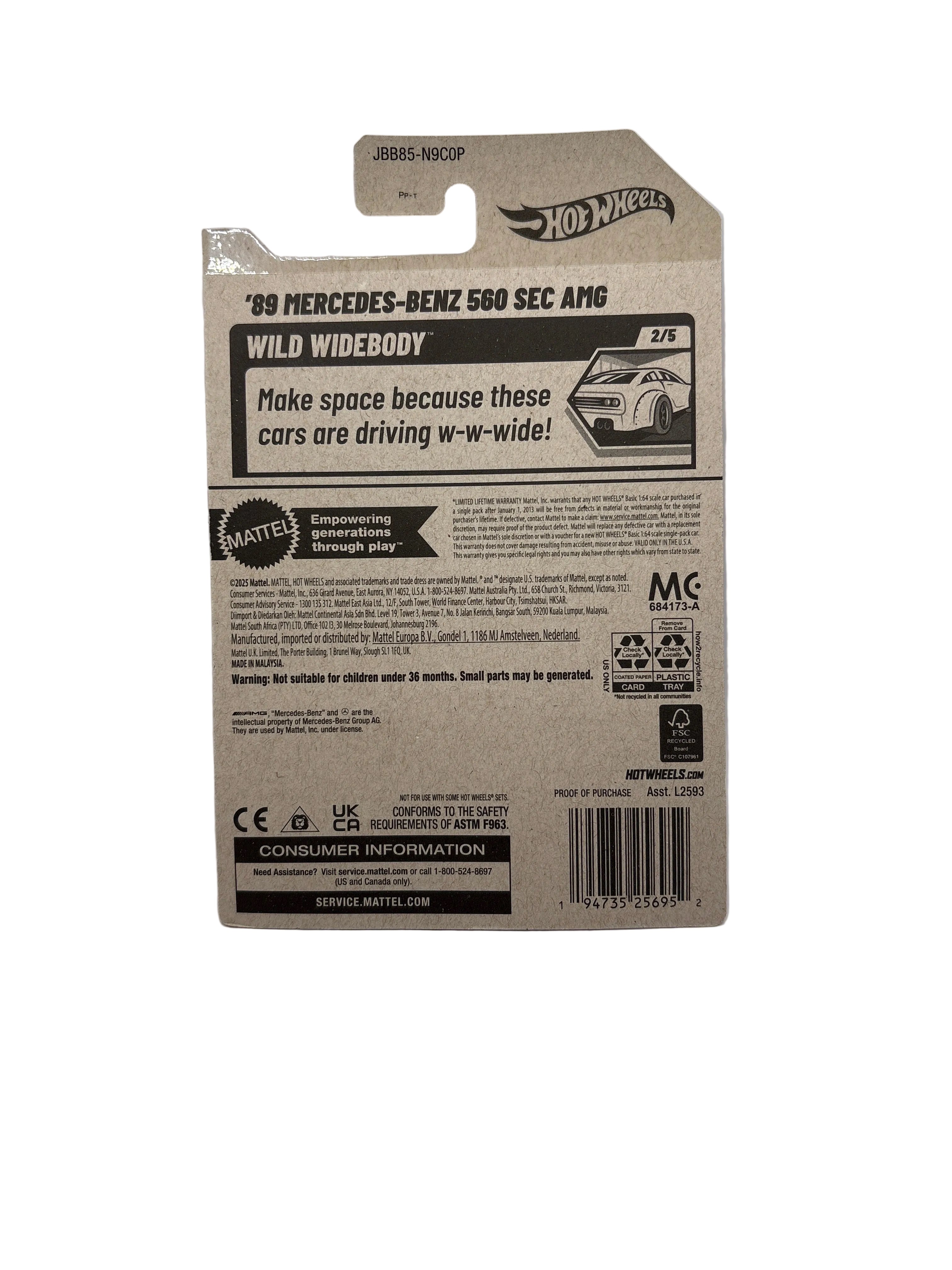 Hot Wheels 89 Mercedes-Benz 560 SEC AMG Diecast blue