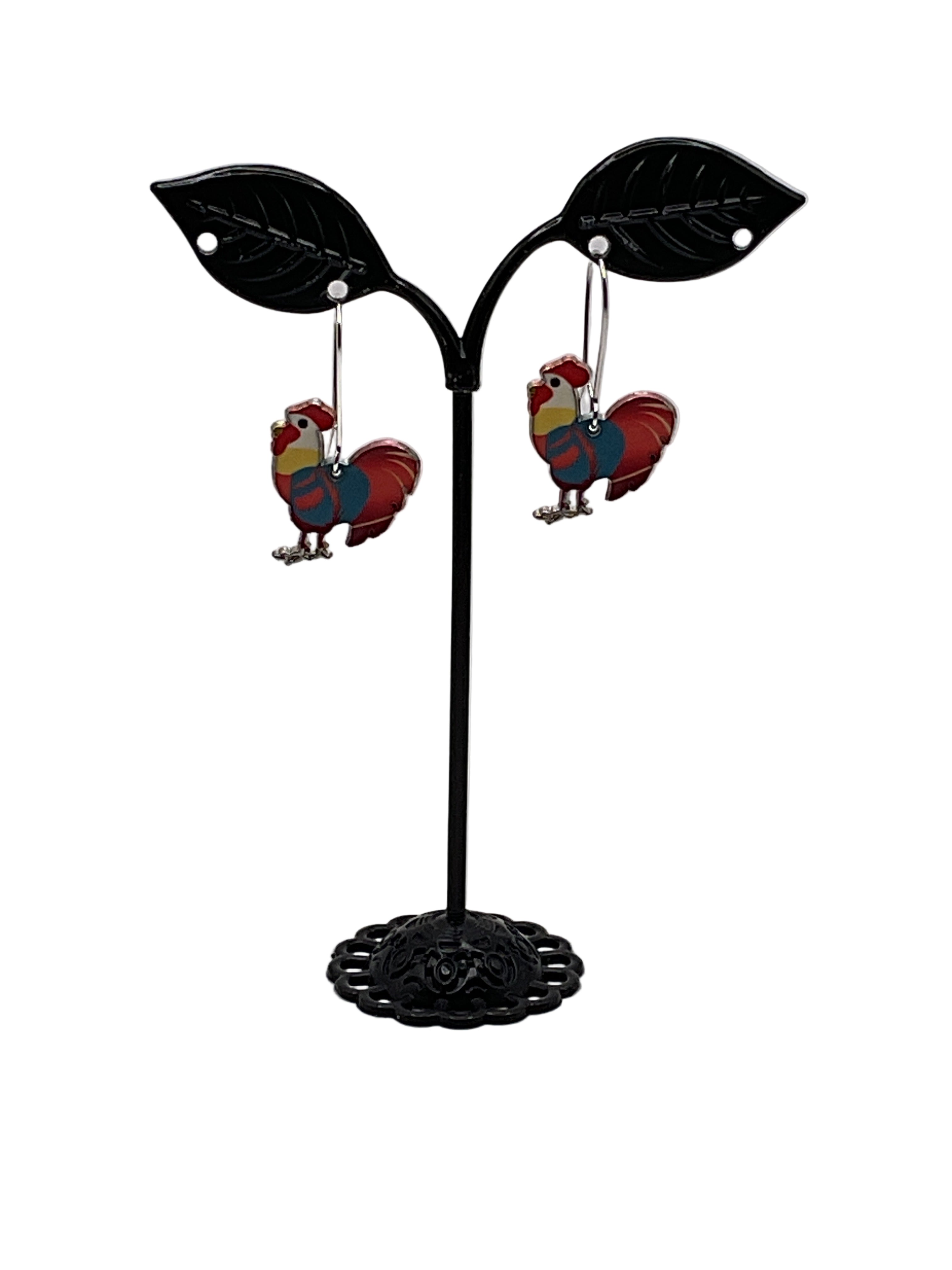 Silver and Gold Enamel Roosters