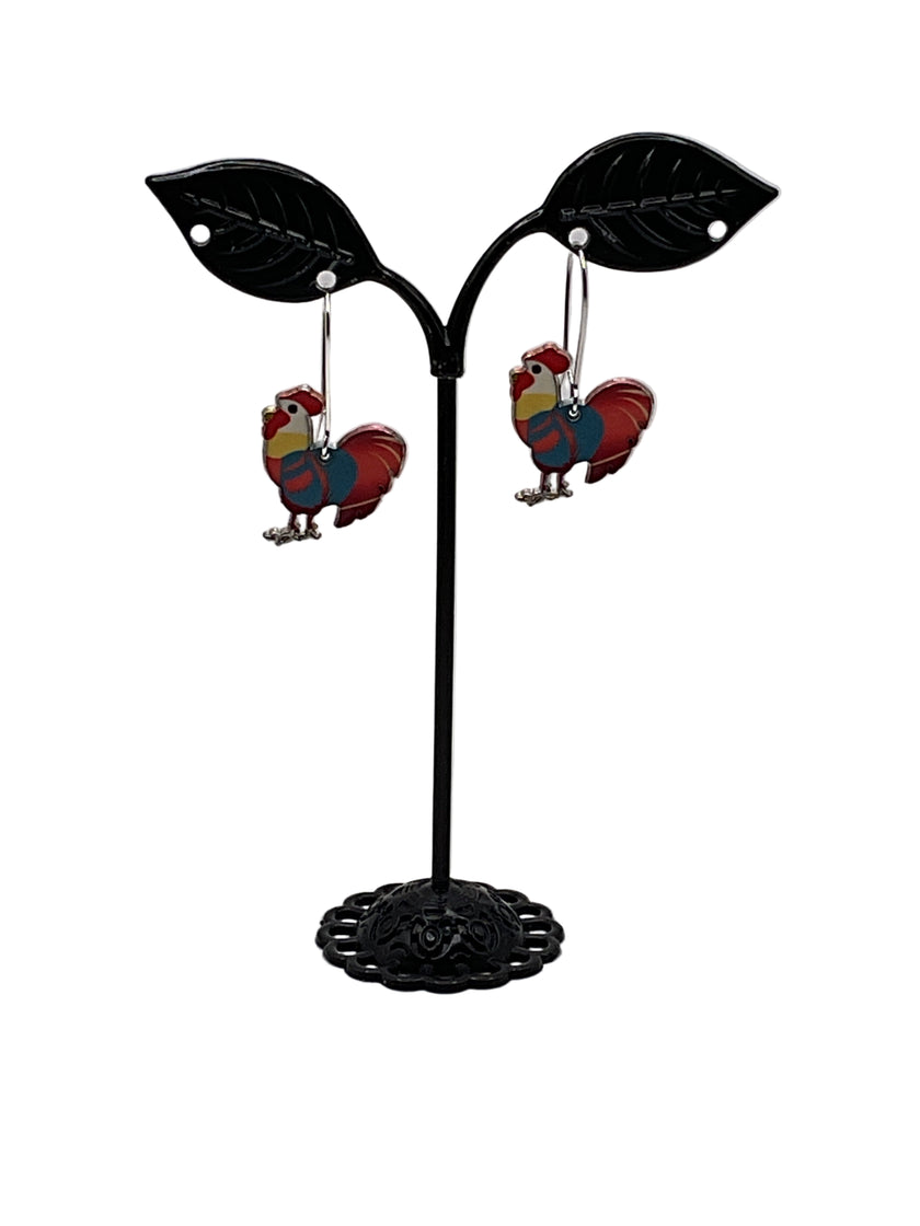 Silver and Gold Enamel Roosters