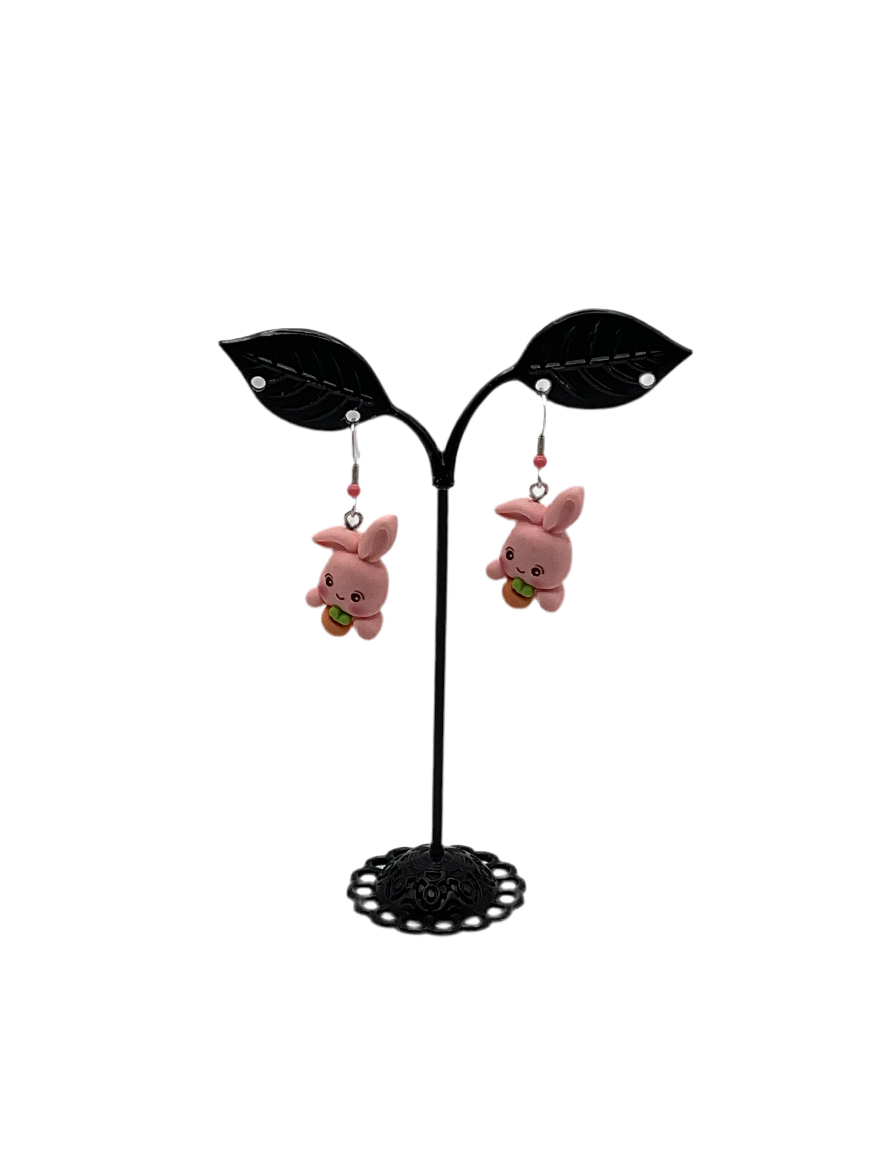 Pink bunny with carrot earrings
