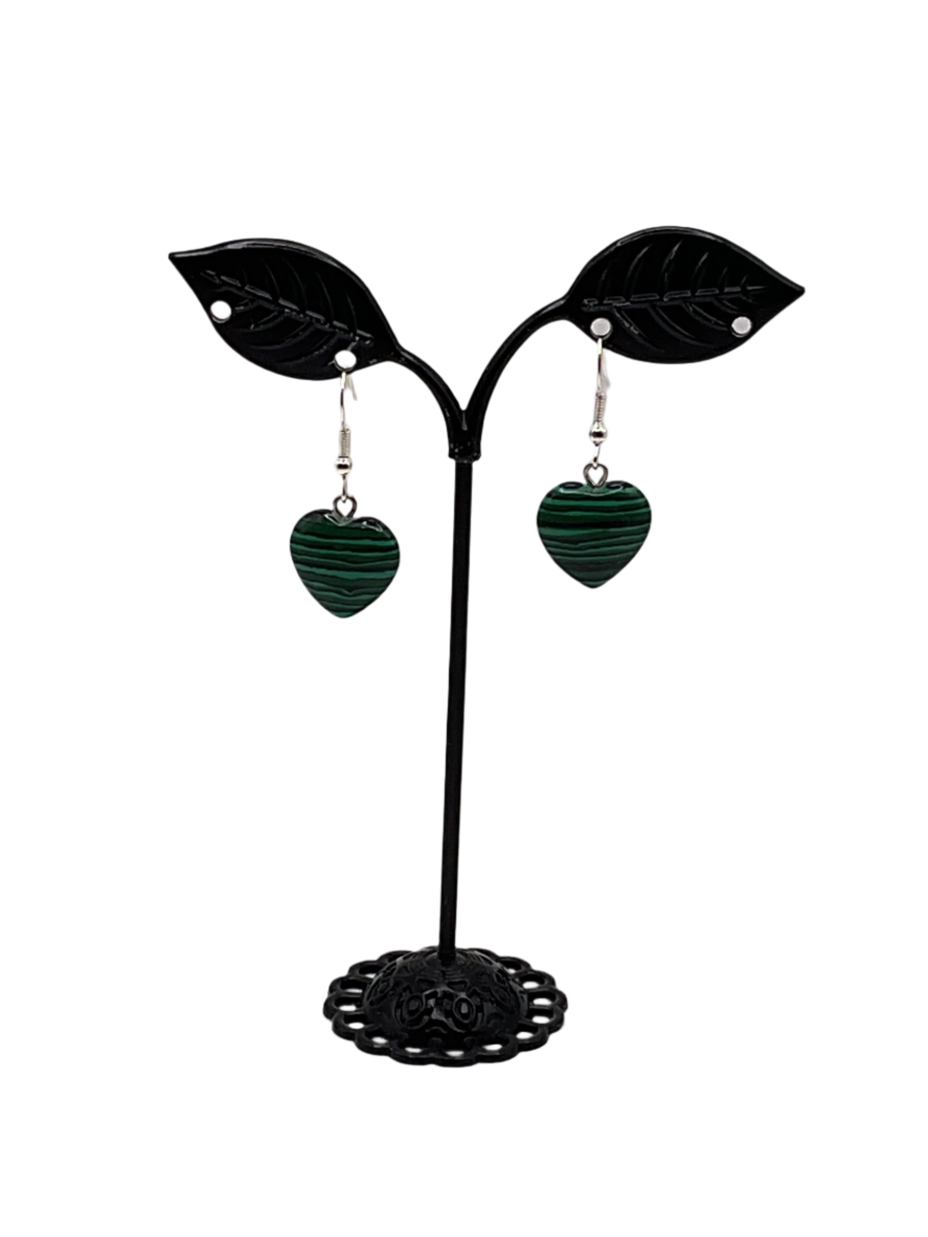 Green heart stone earrings