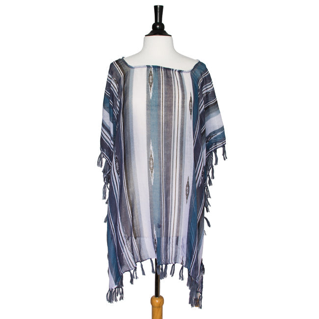 Grey Janna Striped Lightweight Poncho