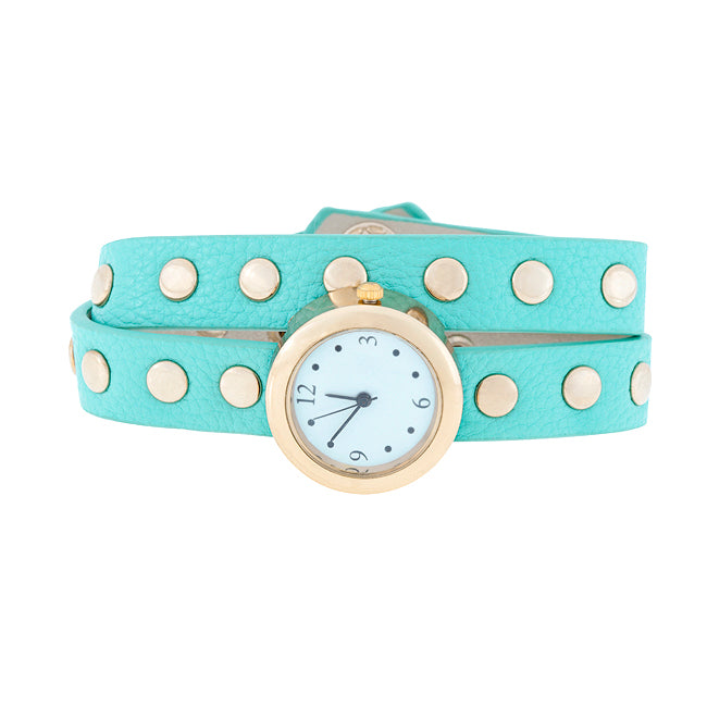 Mint Round Studded Wrap Watch