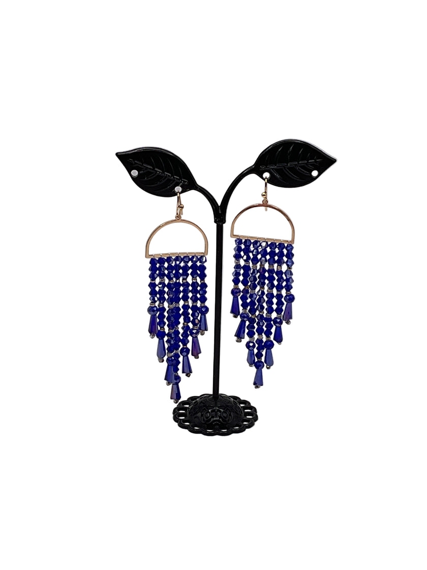 Blue Crystal Beaded Tassel Earrings