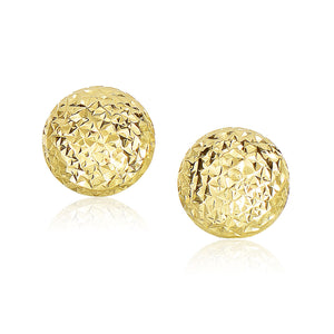 14k Yellow Gold Puff Round Earrings with Diamond Cuts(11mm)