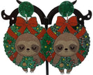 Christmas Sloth in Wreath earrings