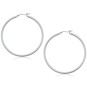 10k White Gold Polished Hoop Earrings (2x50mm)