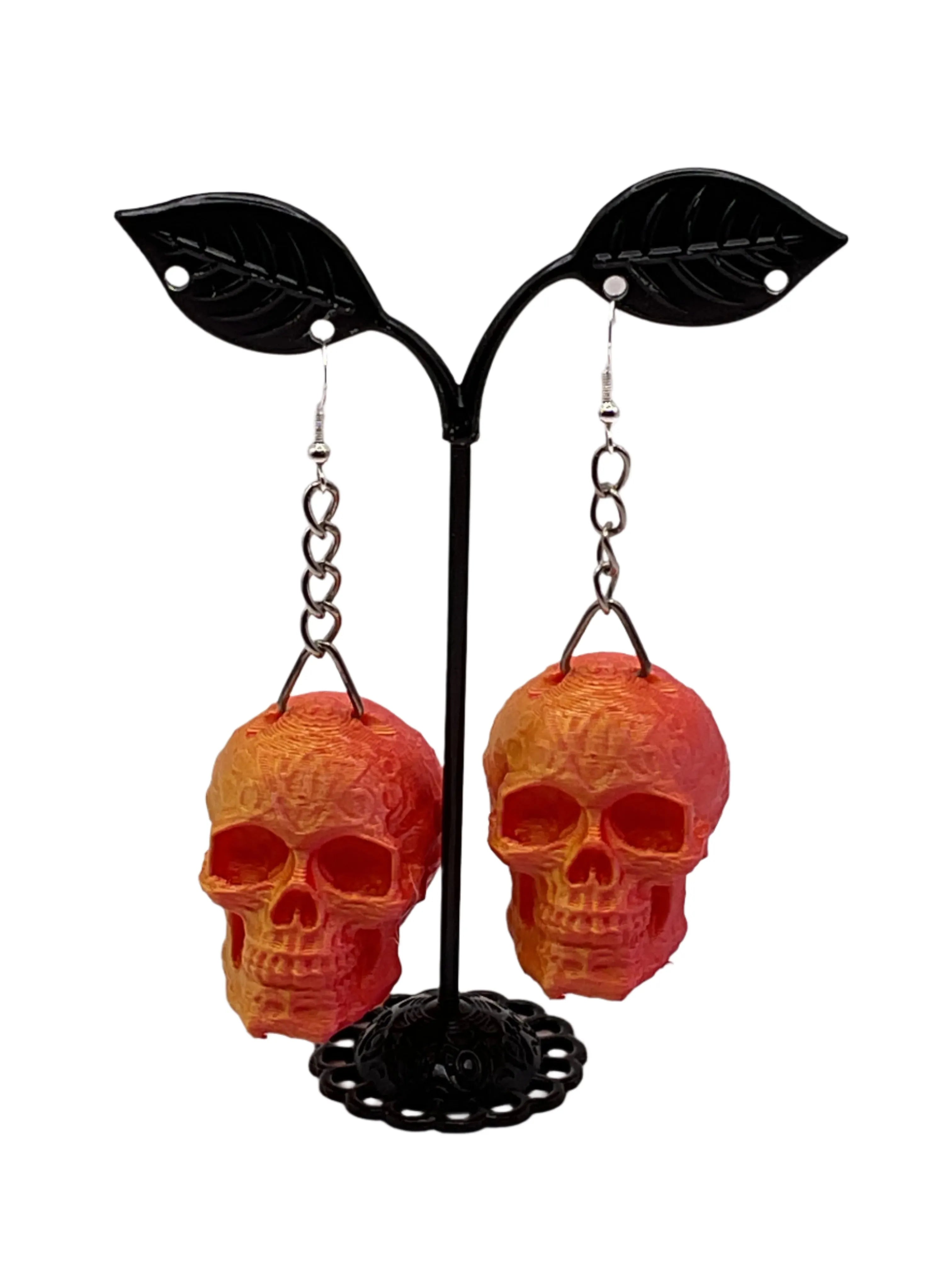 Orange Skull Earrings