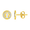 14k Two Tone Gold Round Religious Medal Post Earrings(8mm)