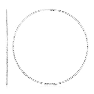 Sterling Silver Large Textured Round Hoop Earrings(1.6x70mm)