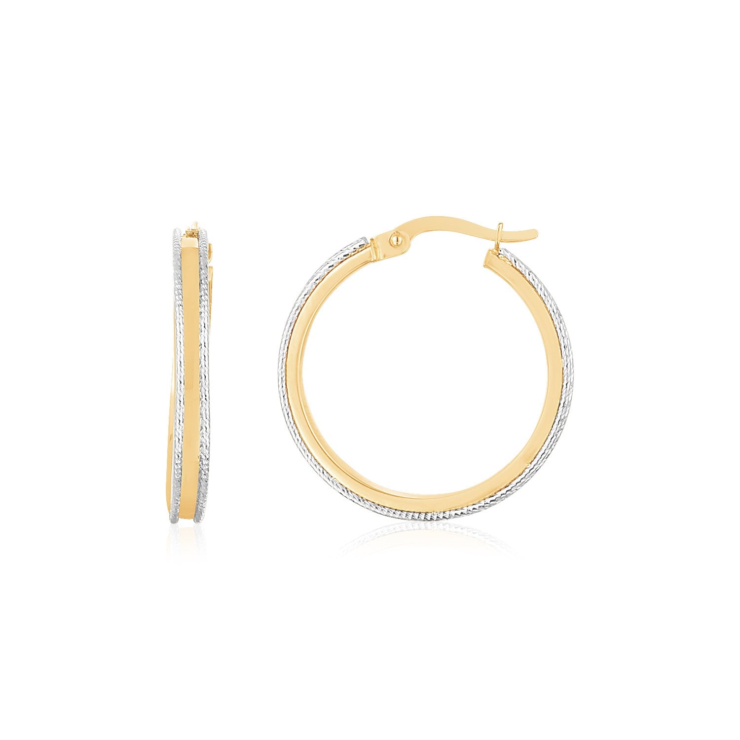 14K Two Tone Gold Diamond Cut Round Hoop Earrings