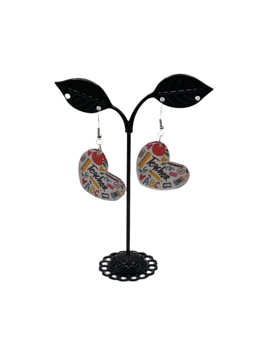 Teacher heart shaped earings