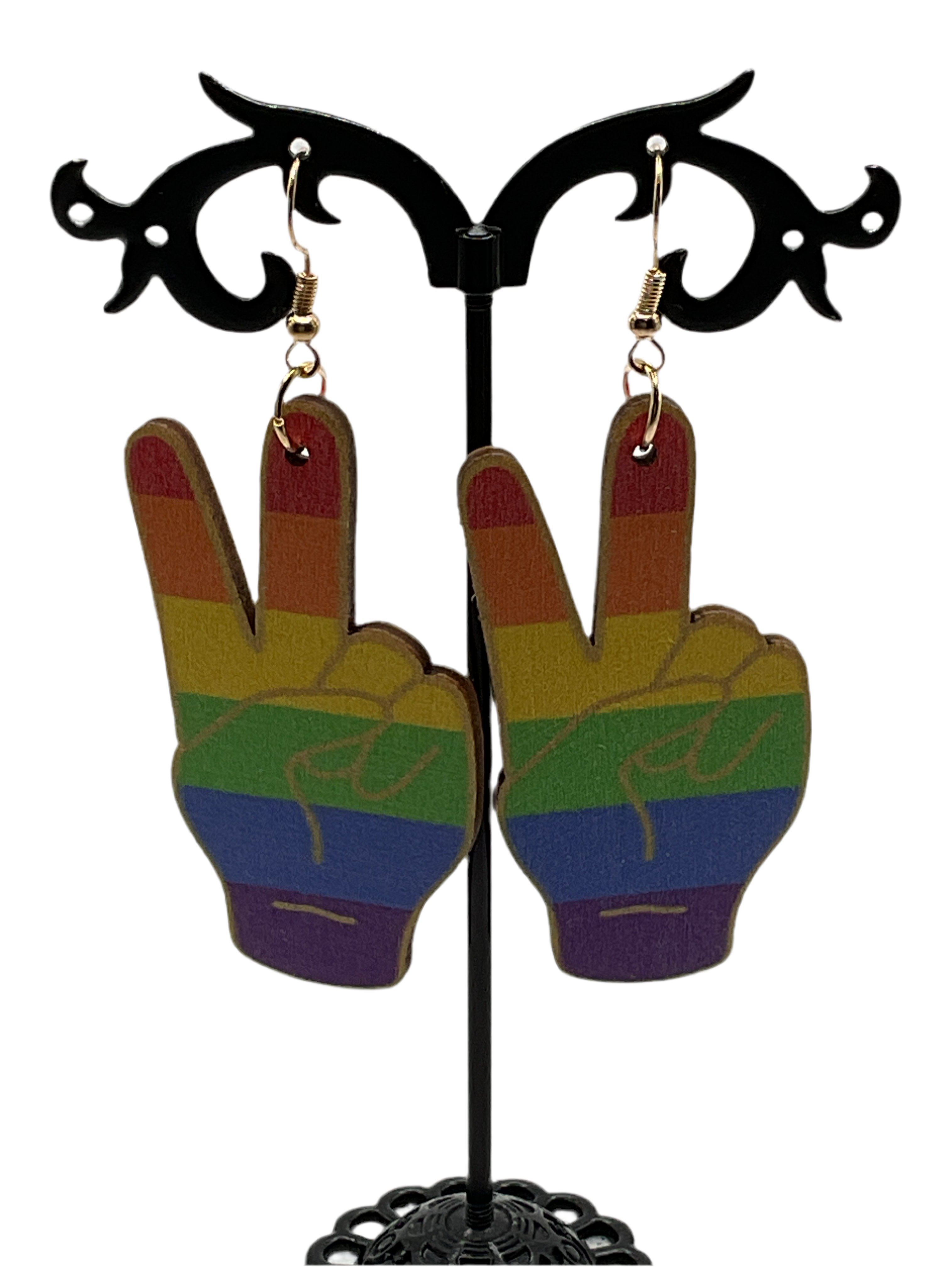 Rainbow Peace Hand Earrings