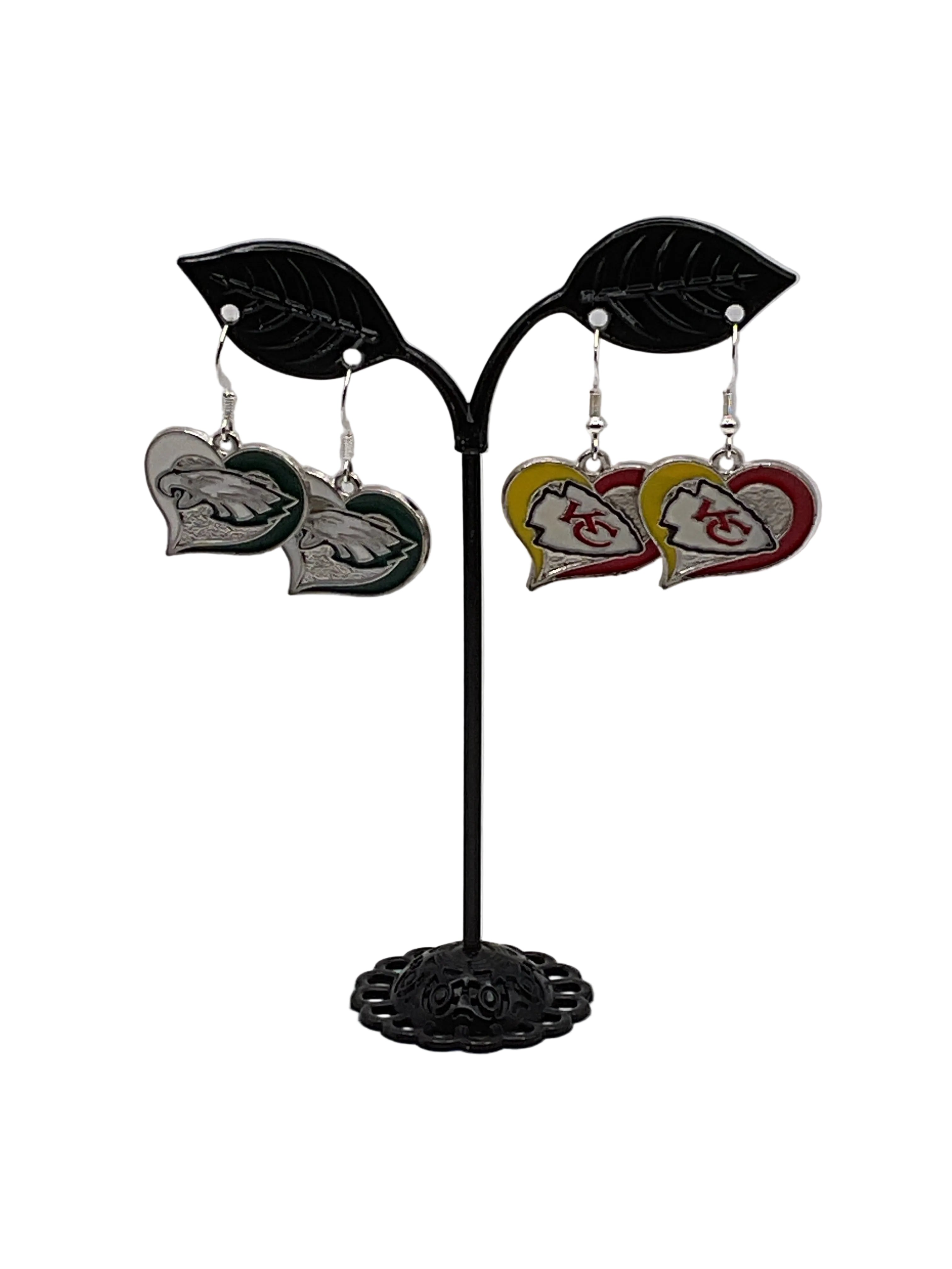 Enamel Heart Football Earrings
