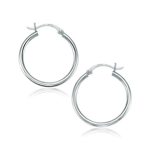 10k White Gold Polished Hoop Earrings (2x25mm)