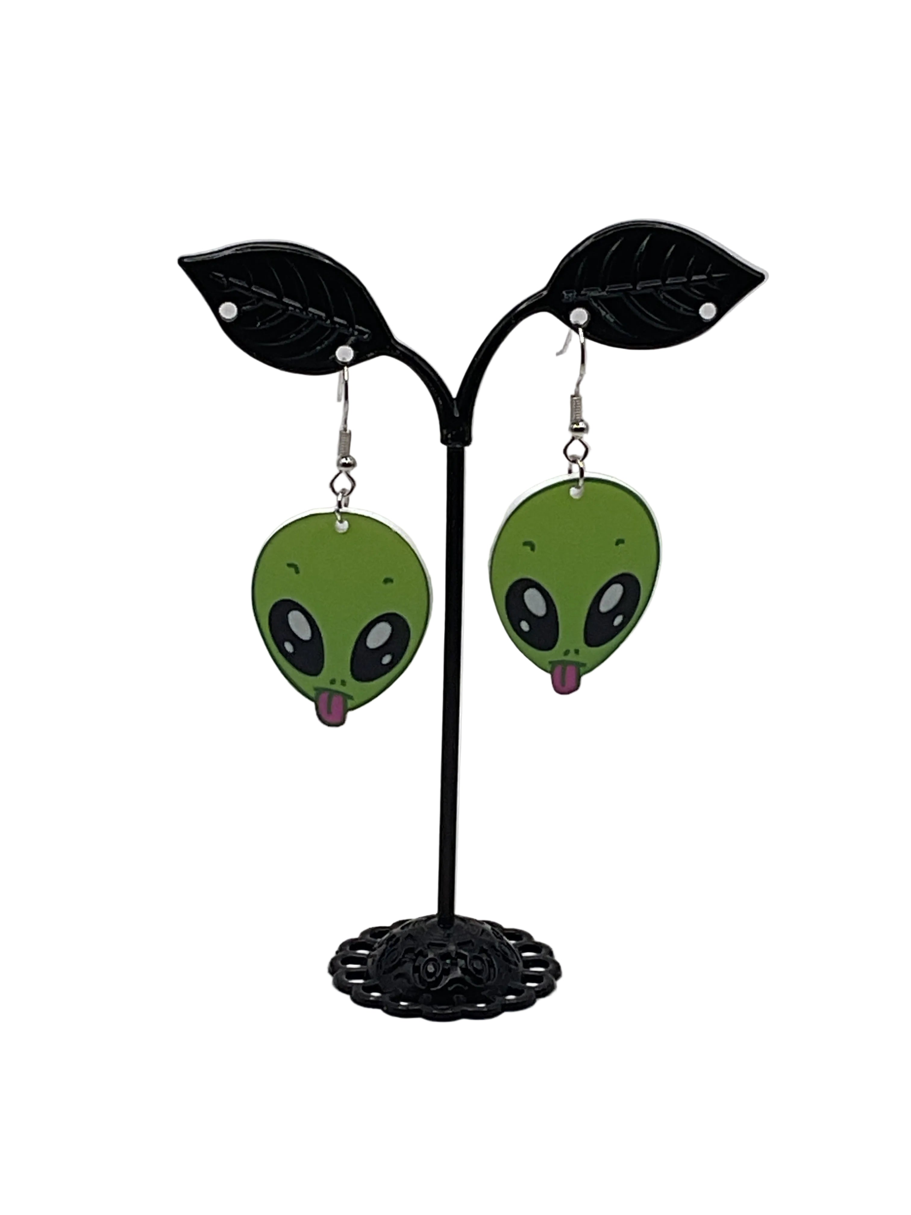Green alien earrings