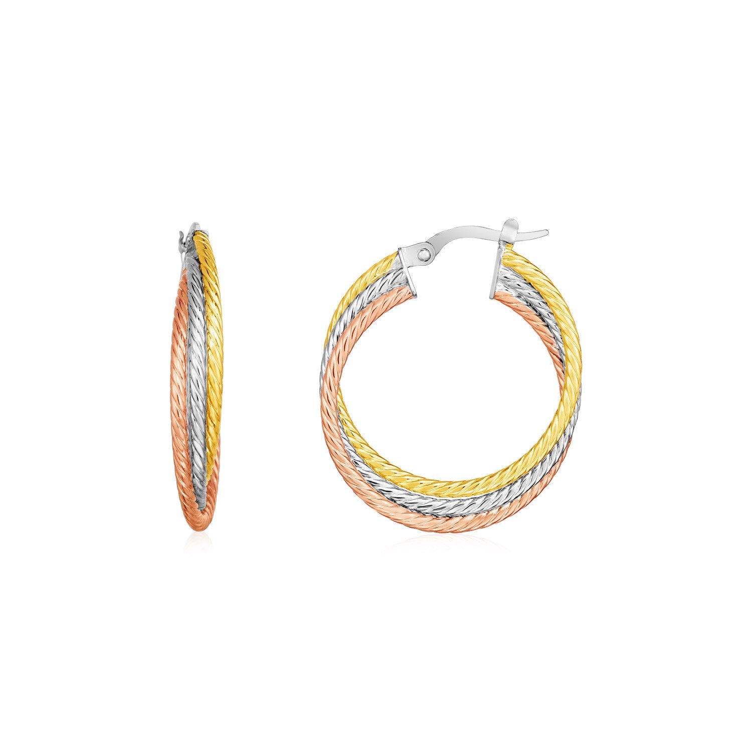 14k Tri Color Gold Three Part Round Hoop Earrings(4.5x26mm)