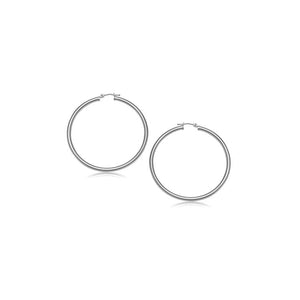 10k White Gold Polished Hoop Earrings (3x15mm)