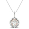 Round Shape Halo Diamond Pendant in 14k White and Rose Gold (1/2 cttw)