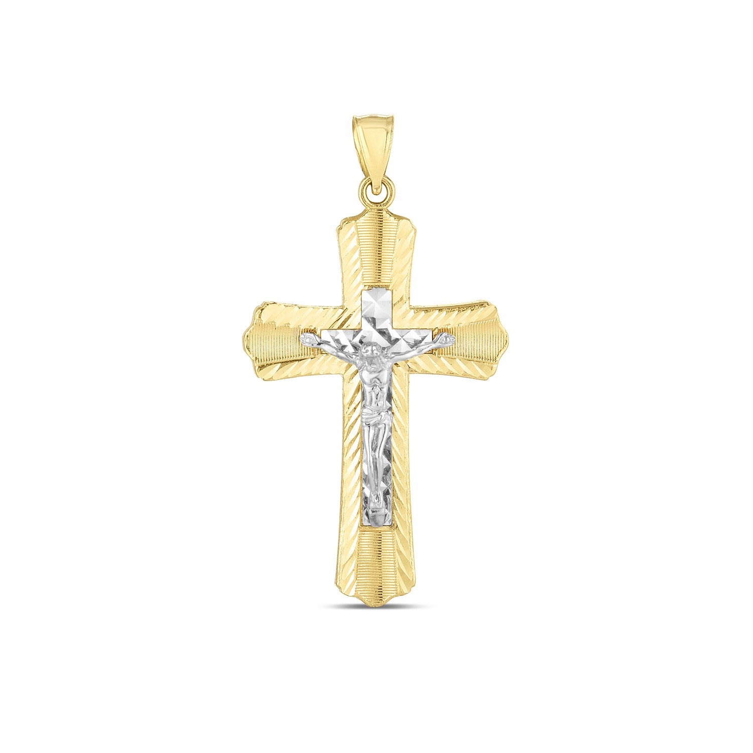 14k Two Tone Gold High Polish Diamond Cut Cross Pendant